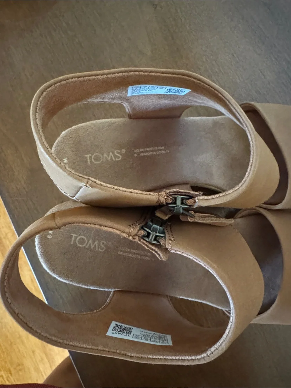 Toms Tan Leather Wedge Sandals